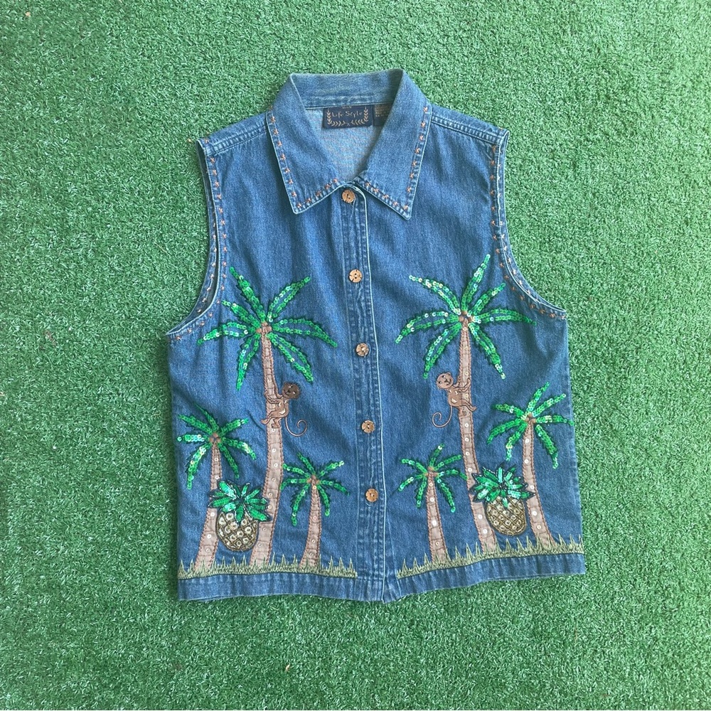 Vintage Monkey and Pineapple Life-Style Denim Shirt in Light Blue